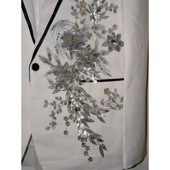 White Suit Set Floral Embellished Occasion Prom Party Costume Tuxedo‎ XLarge NEW - Picture 6 of 11